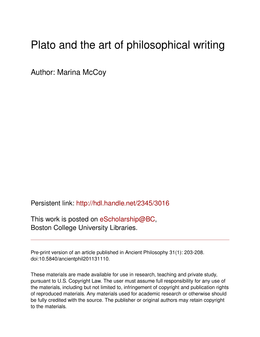 Plato and the Art of Philosophical Writing