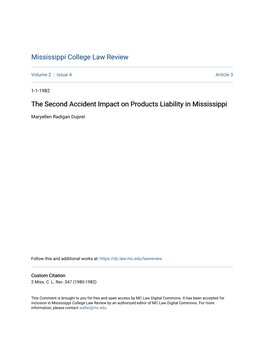 The Second Accident Impact on Products Liability in Mississippi