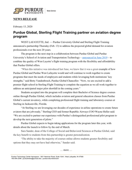 Purdue Global, Sterling Flight Training Partner on Aviation Degree Program