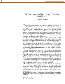 The First Integration of the University of Maryland School of Law