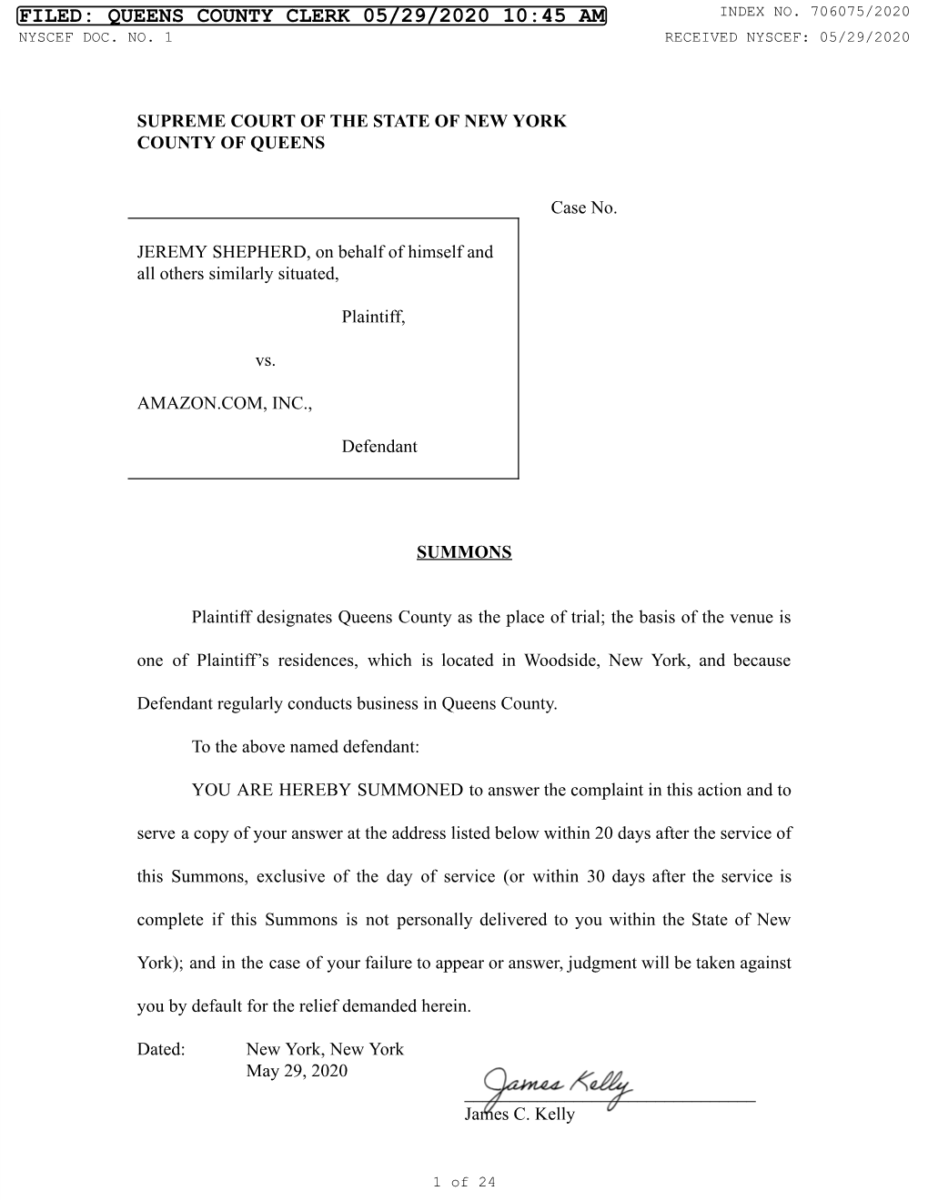 Filed: Queens County Clerk 05/29/2020 10:45 Am Index No