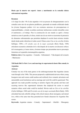 Hasta Que La Muerte Nos Separó: Amor Y Matrimonio En La Comedia Clásica Sobrenatural Argentina Resumen a Lo Largo Los Años C