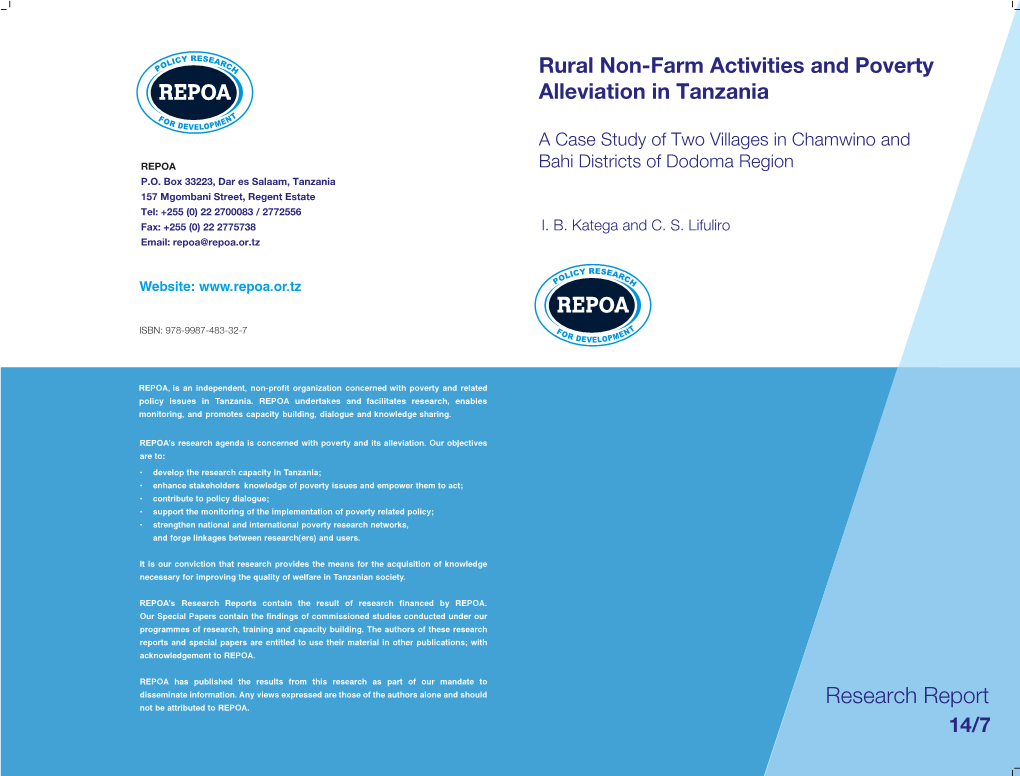 Rural Non-Farm Activities and Poverty Alleviation in Tanzania