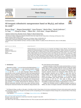 All-Inorganic Triboelectric Nanogenerators Based on Mo6s3i6 and Indium ☆ Tin Oxide