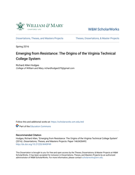 The Origins of the Virginia Technical College System