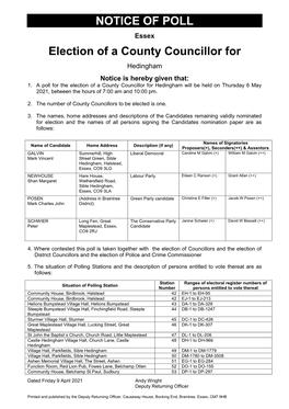 NOTICE of POLL Election of a County Councillor