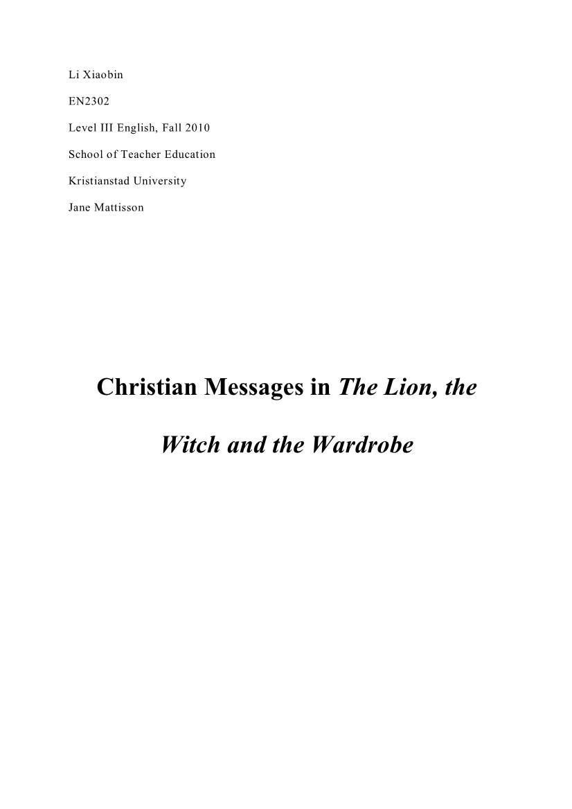 Christian Messages in the Lion, the Witch and the Wardrobe
