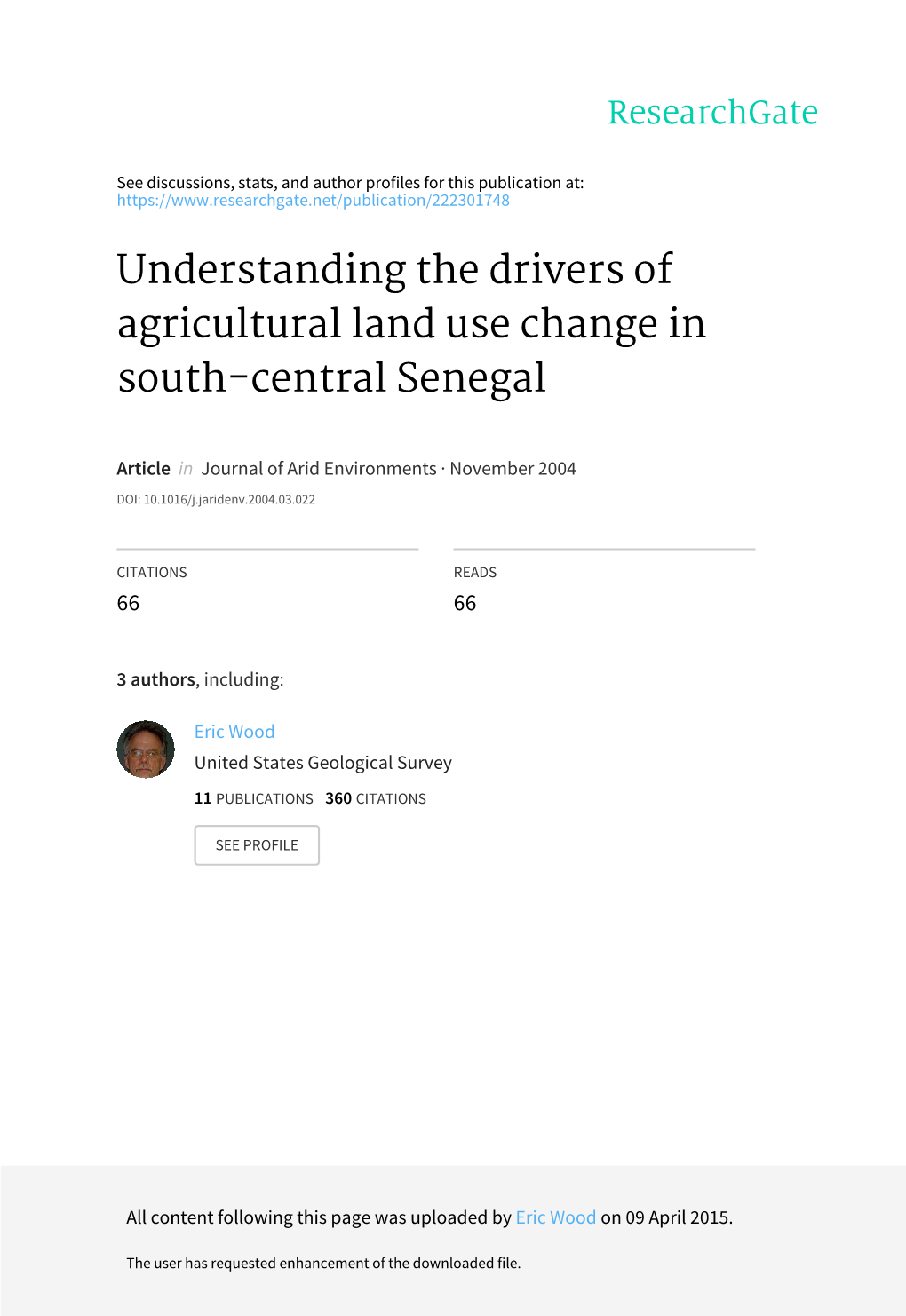 Understanding the Drivers of Agricultural Land Use Change in South-Central Senegal