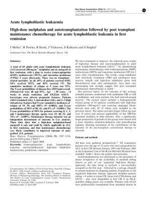 Acute Lymphoblastic Leukaemia High-Dose Melphalan And