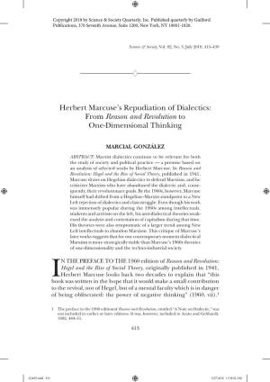 Herbert Marcuse's Repudiation of Dialectics
