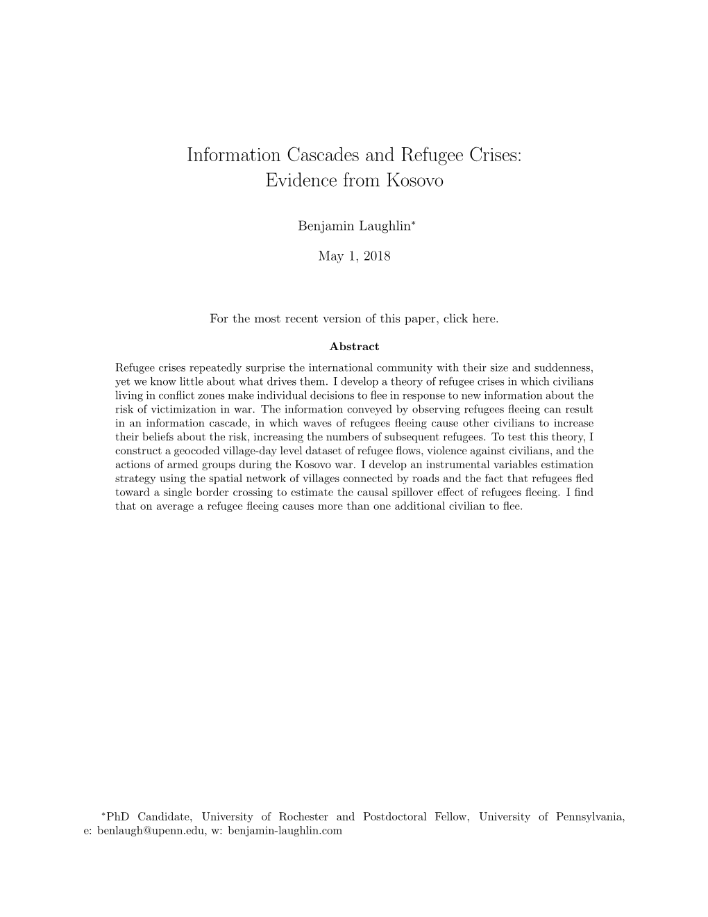 Information Cascades and Refugee Crises: Evidence from Kosovo