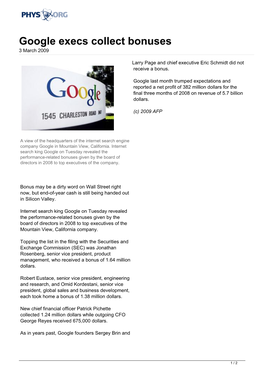 Google Execs Collect Bonuses 3 March 2009