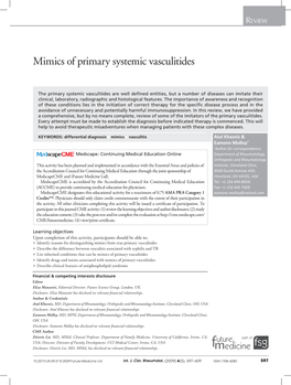 Mimics of Primary Systemic Vasculitides