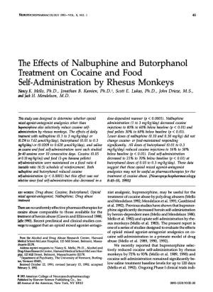 The Effects of Nalbuphine and Butorphanol Treatment on Cocaine and Food Self-Administration by Rhesus Monkeys Nancy K