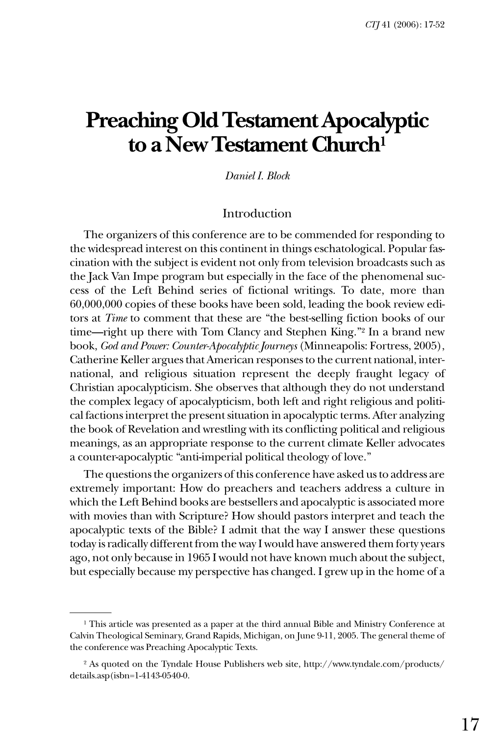 Preaching Old Testament Apocalyptic to a New Testament Church1