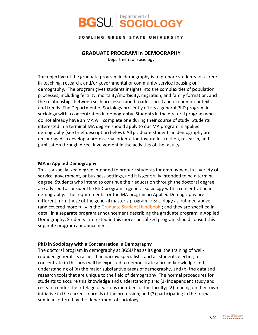 DEMOGRAPHY Department of Sociology