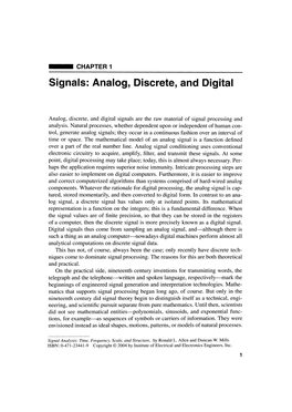 Signals: Analog, Discrete, and Digital