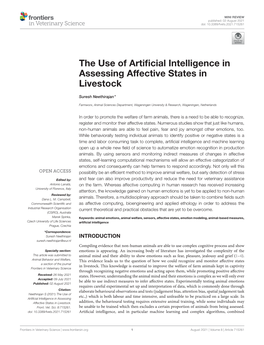 The Use of Artificial Intelligence in Assessing Affective States in Livestock