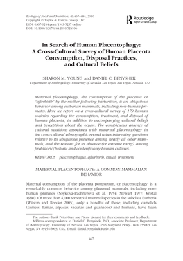 A Cross-Cultural Survey of Human Placenta Consumption, Disposal Practices, and Cultural Beliefs