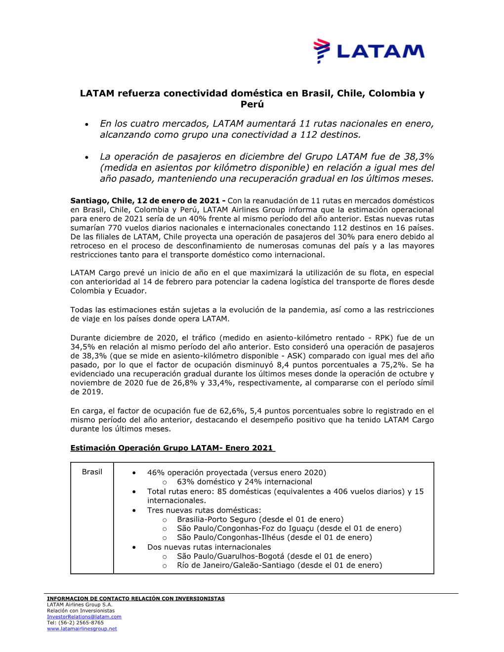 LATAM Refuerza Conectividad Doméstica En Brasil, Chile, Colombia Y Perú