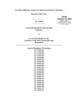 Lawyer Disciplinary Board Vs. E. Lavoyd Morgan, Jr. Case No. 19