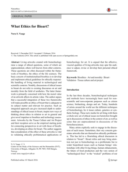 What Ethics for Bioart?