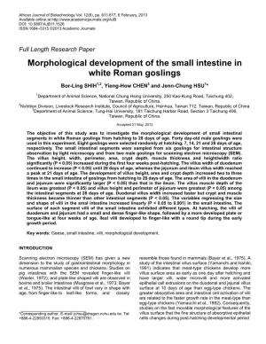 Morphological Development of the Small Intestine in White Roman Goslings