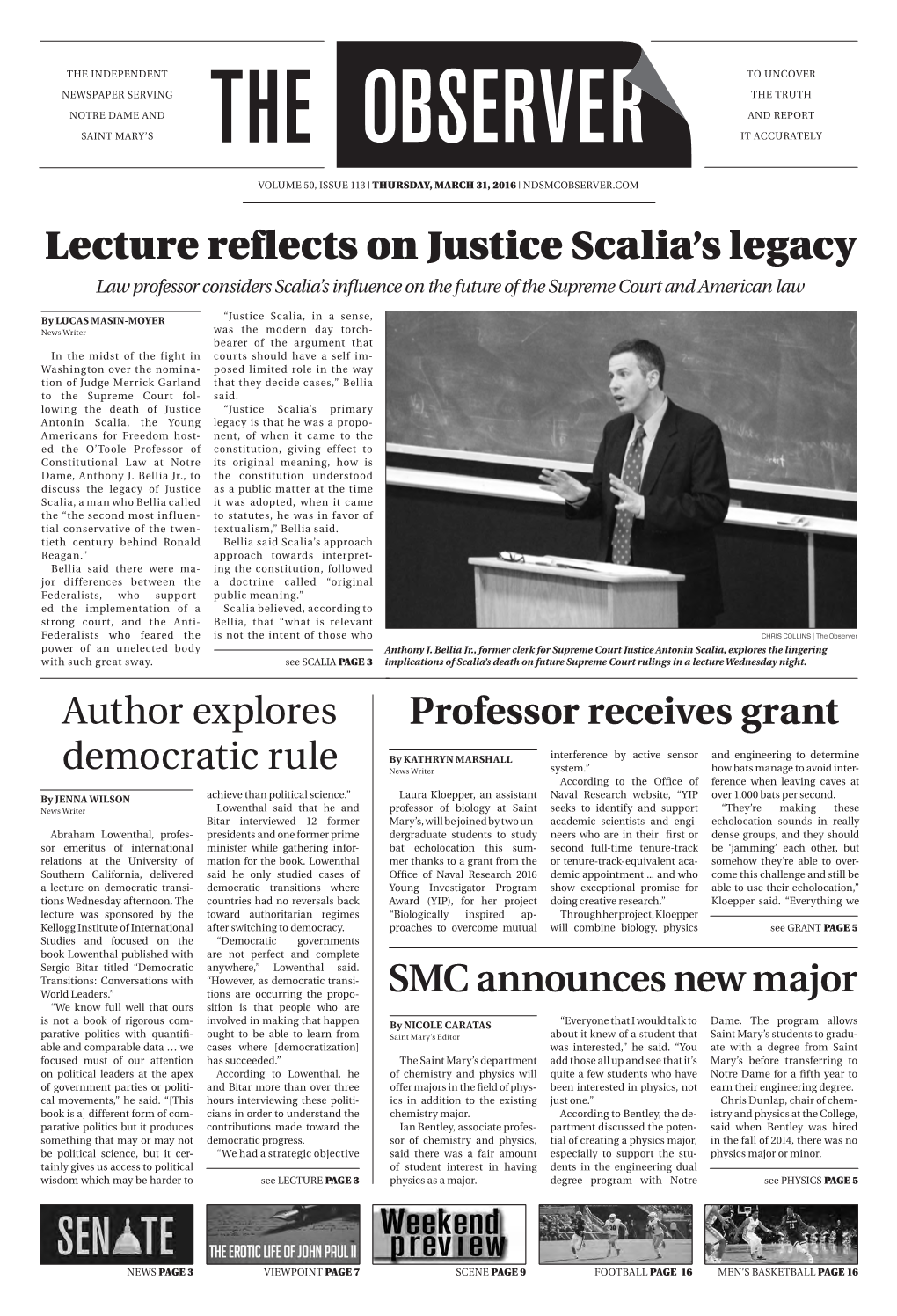 Lecture Reflects on Justice Scalia's Legacy Professor Receives Grant