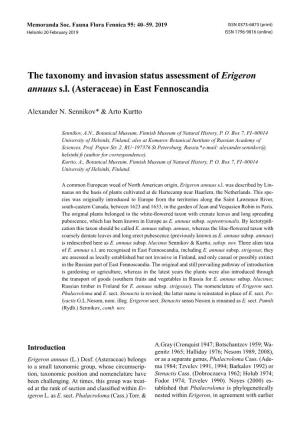 The Taxonomy and Invasion Status Assessment of Erigeron Annuus S.L. (Asteraceae) in East Fennoscandia