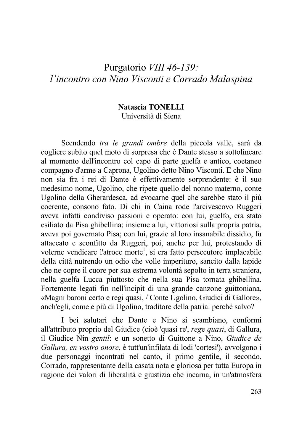 Purgatorio VIII 46-139: L'incontro Con Nino Visconti E Corrado Malaspina