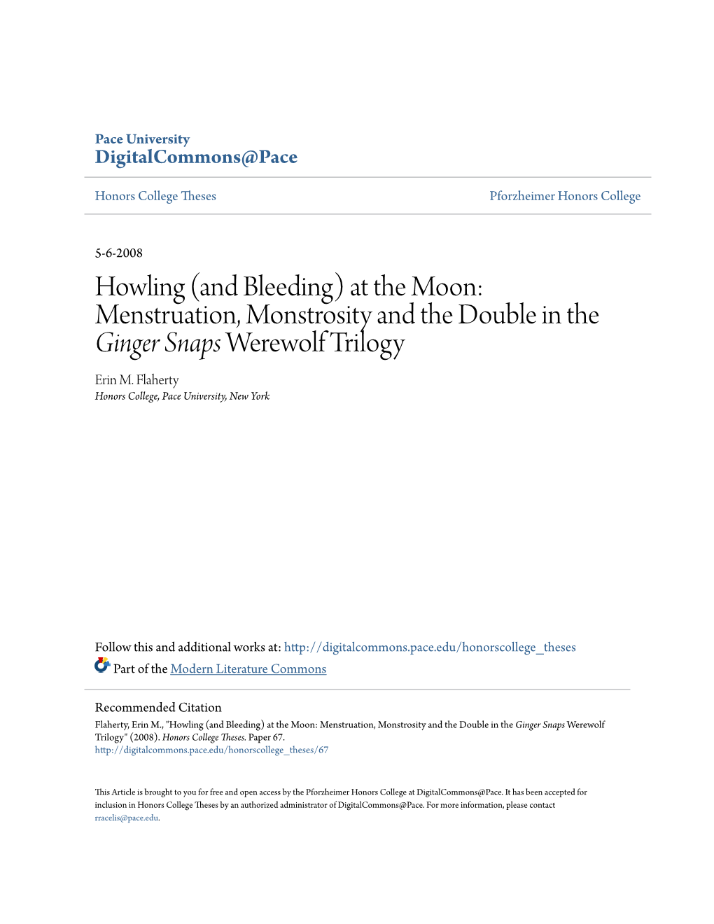 Menstruation, Monstrosity and the Double in the Ginger Snaps Werewolf Trilogy Erin M