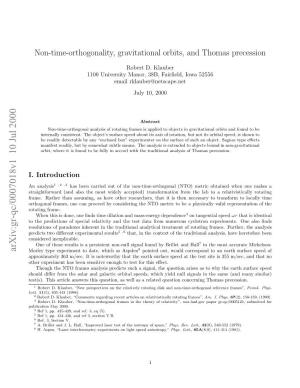 Non-Time-Orthogonality, Gravitational Orbits, and Thomas Precession