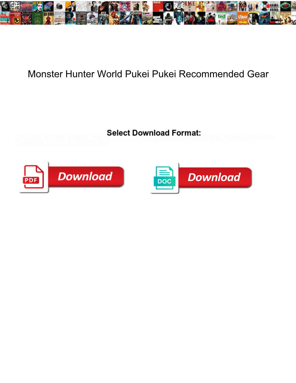 Monster Hunter World Pukei Pukei Recommended Gear