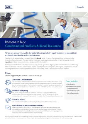 Reasons to Buy: Contaminated Products & Recall Insurance