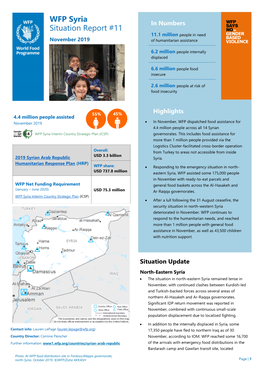 WFP Syria Situation Report #11 Page | 2 November 2019