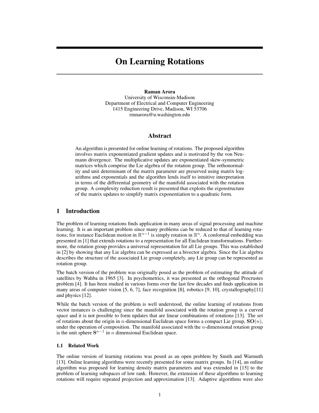 On Learning Rotations
