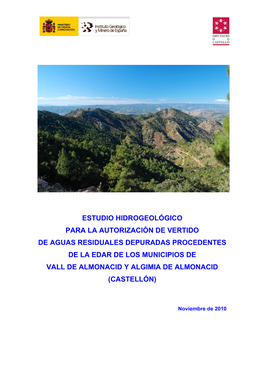 Estudio Hidrogeológico Para La Autorización De Vertido De Aguas Residuales Depuradas Procedentes De La Edar De Los Municipios