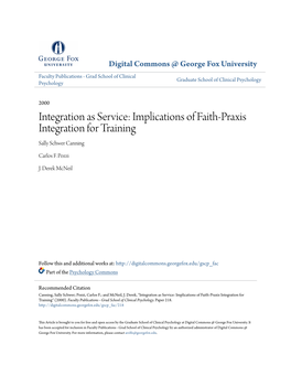 Implications of Faith-Praxis Integration for Training Sally Schwer Canning