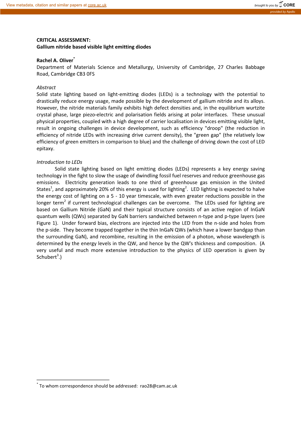 Gallium Nitride Based Visible Light Emitting Diodes