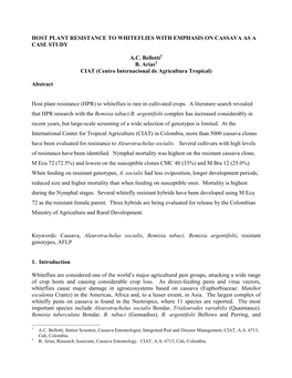 Host Plant Resistance to Whiteflies with Emphasis on Cassava As a Case Study