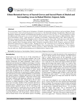 Ethno-Botanical Survey of Sacred Groves and Sacred Plants of Jhalod and Surrounding Areas in Dahod District, Gujarat, India