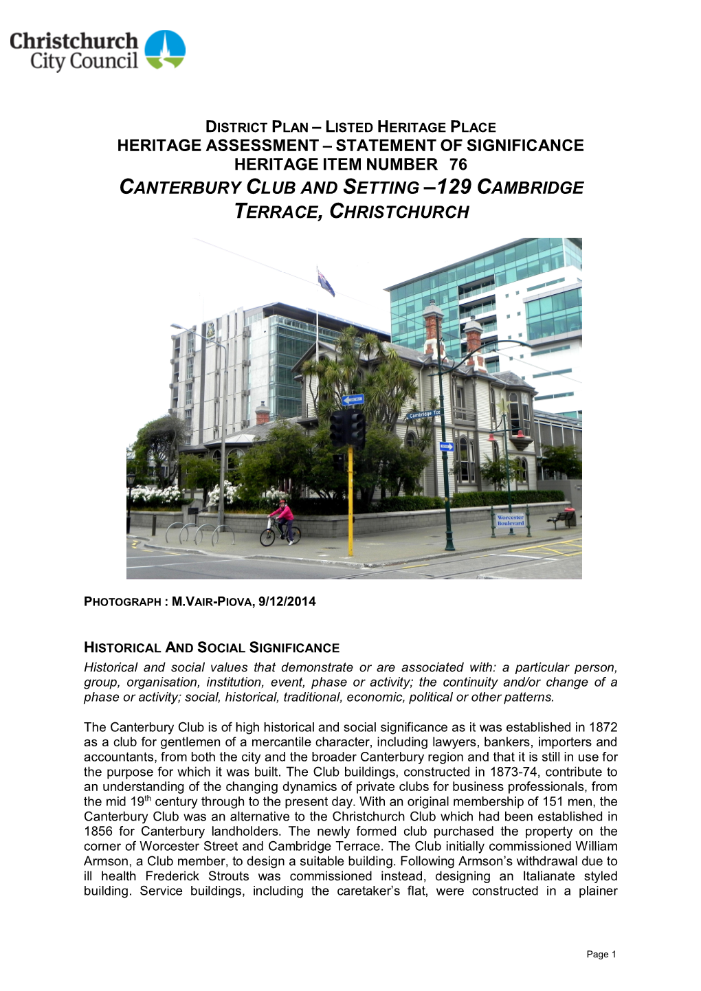 Canterbury Club and Setting –129 Cambridge Terrace,Christchurch