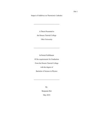 Hirt 1 Impact of Additives on Thermionic Cathodes a Thesis