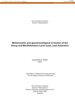 Metamorphic and Geochronological Evolution of the Kemp and Macrobertson Land Coast, East Antarctica