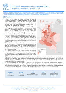 Impacto Humanitario Por La COVID-19 Informe De Situación No. 15 (28/10/2020)