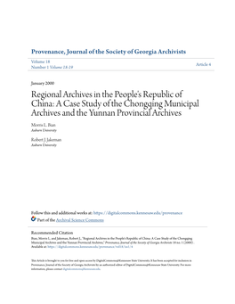 Regional Archives in the People's Republic of China: a Case Study of the Chongqing Municipal Archives and the Yunnan Provincial Archives Morris L