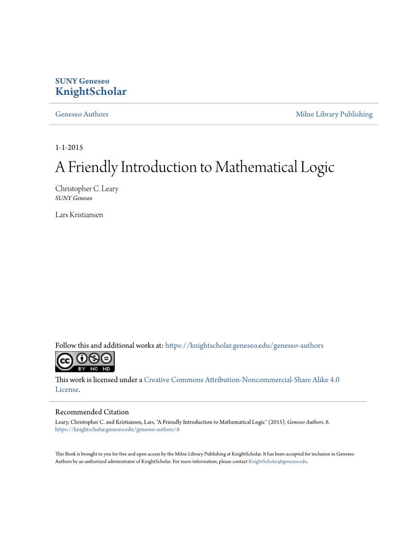 A Friendly Introduction to Mathematical Logic Christopher C
