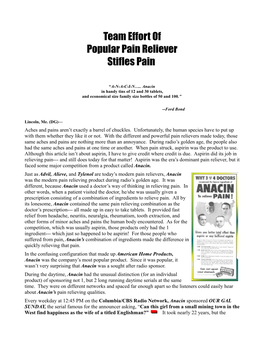 Team Effort of Popular Pain Reliever Stifles Pain