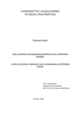 Listy a Literatura: Korespondencja Stanisława Lema Z Michaelem Kandlem