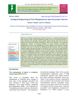 Ecological Engineering for Pest Management in Agro Ecosystem-A Review